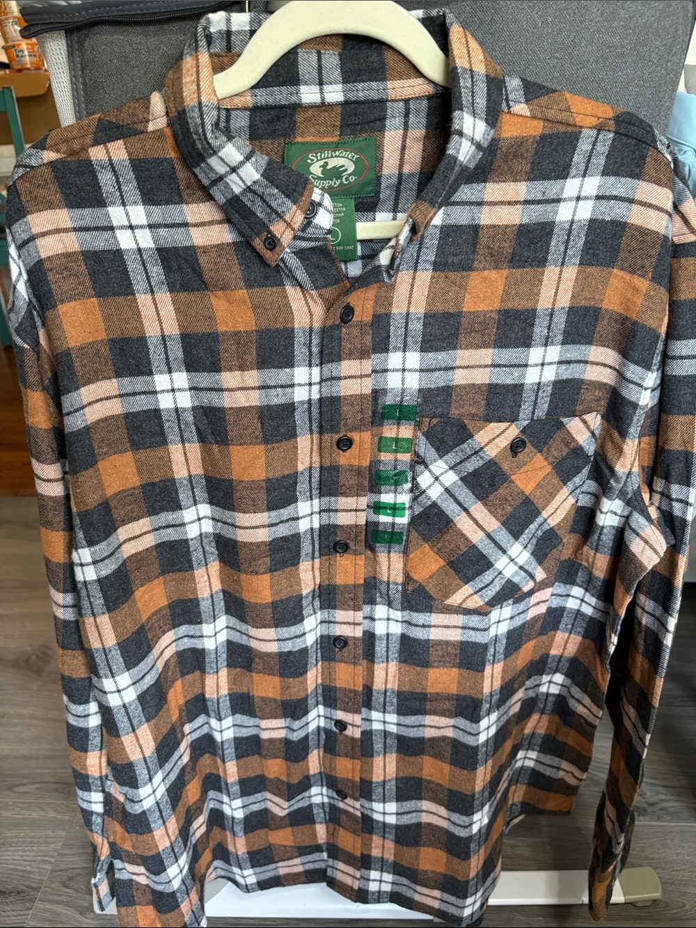 Stillwater Supply Co. Men's Orange & Gray Plaid Button-Down Shirt